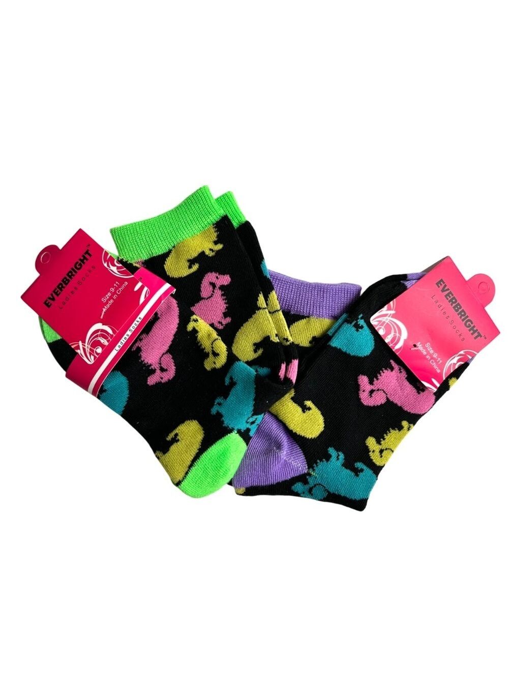 EVERBRIGHT  Colorful Dog Graphic Socks 2 Pair NWT!
